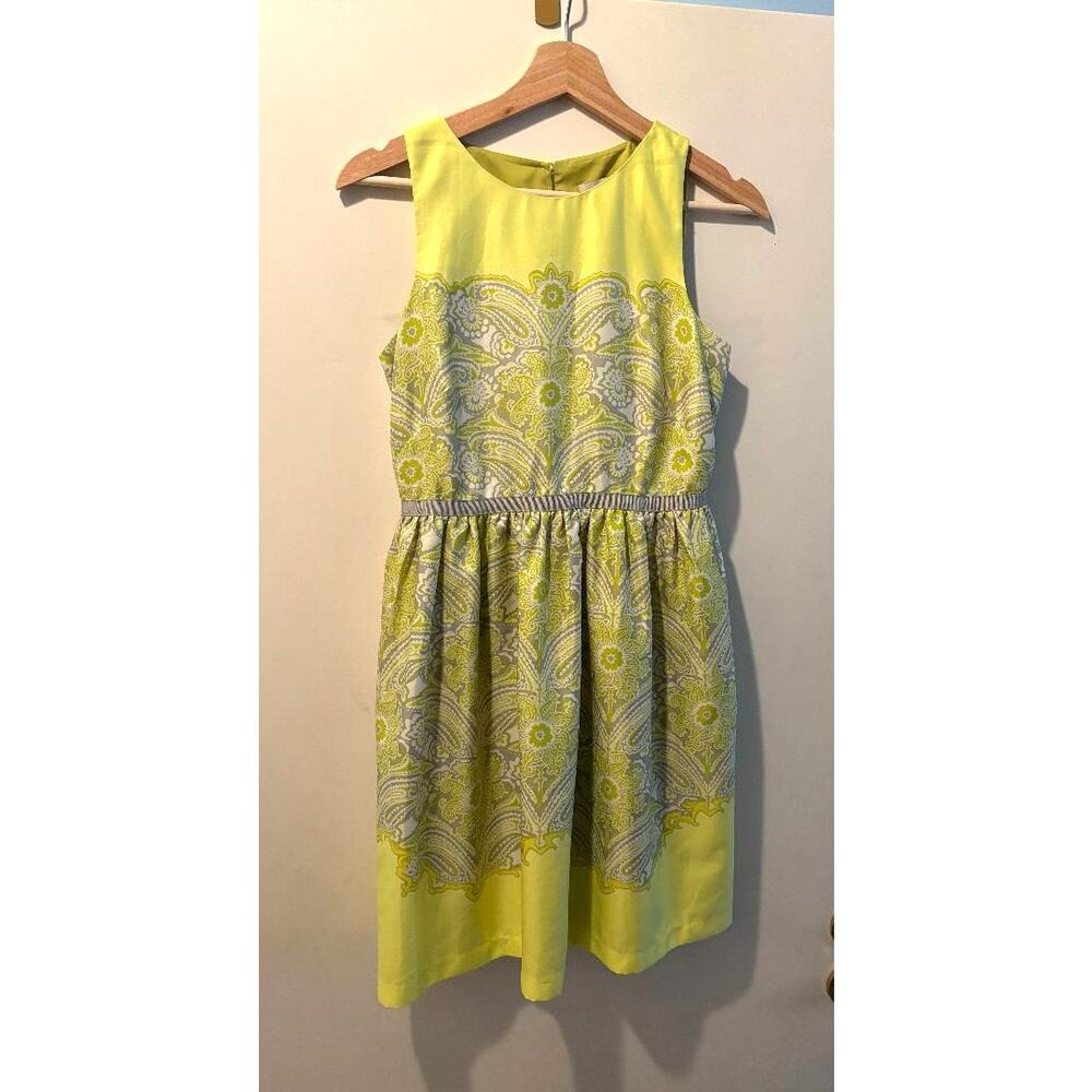 Ann Taylor Loft Chartreuse Pleated Dress Modern Flirty Professional Chic Sz 0
